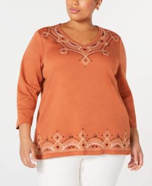 Alfred Dunner Plus Size Street Smart Embroidered 3/4-Sleeve Top