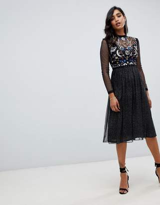Frock and Frill galactic long sleeve star print midi dress in black