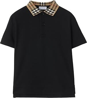 Burberry Children Johane Check Collar Polo Shirt (Toddler/Little Kid/Big Kid) Boy's Clothing Black : 4 Years, Cotton