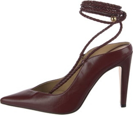Bottega Veneta Vintage Slingback Pumps Burgundy Leather Pointed-Toes with Braided Accents Wrap-Around Straps & Lace-Up Closure at Ankles Includes Dust Bag Unfortunately, due to restrictions, this item may not be eligible for shipping in all areas.
