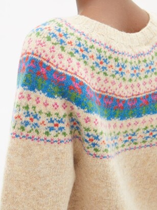 Molly Goddard Nessa Cropped-sleeve Fair Isle Wool Sweater - Blue Multi