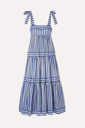 Zimmermann Verity Tiered Striped Cotton-voile Maxi Dress - Blue