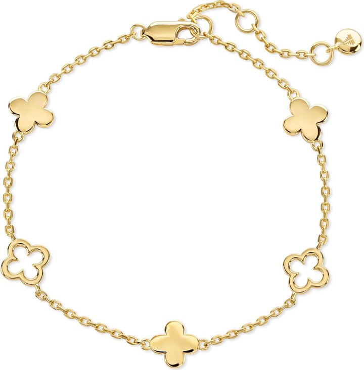 Devata Clover Chain Bracelet in Gold Plated Sterling Silver Adj 6.5/7.0/7.5 inch