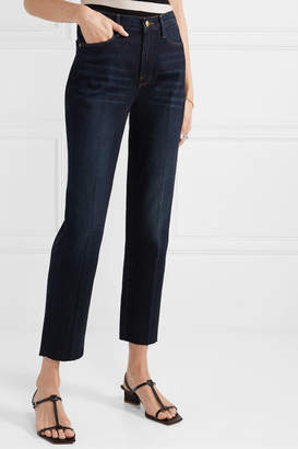 Frame Le Nouveau Frayed High-rise Straight-leg Jeans - Dark denim