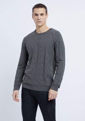 Emporio Armani Crew-Neck Sweater In Jacquard Knit With Geometric Inlay
