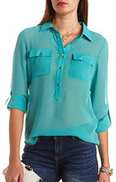 Thumbnail for your product : Charlotte Russe Sheer Button-Up Tunic Top