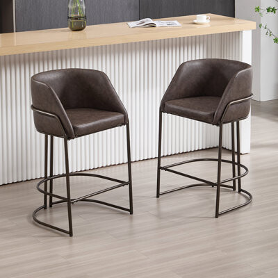 17 Stories 26'' Modern Upholstered Faux Leather Counter Stool With Metal FrameArmsFootrestBackrest