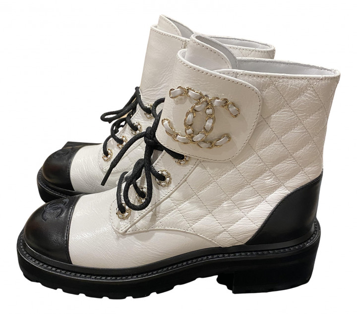 chanel white combat boots
