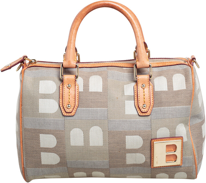 Bally Beige/Grey Monogram Fabric and Leather Boston Bag - ShopStyle