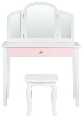 Rosdorf Park Kids Princess Make Up Dressing Table With Tri-Folding Mirror & Chair,White
