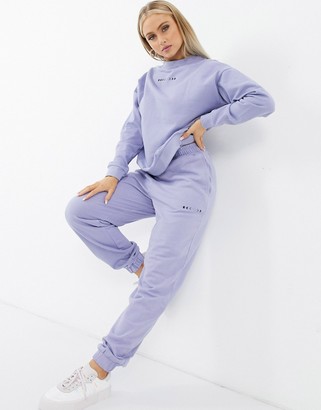 ASOS DESIGN Hourglass tracksuit oversized sweatshirt / oversized trackies with mini graphic in lilac
