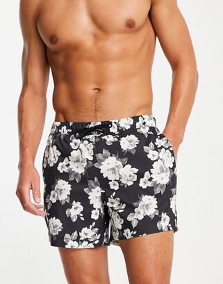 Abercrombie & Fitch 5 inch pull on floral print swim shorts in black -  ShopStyle