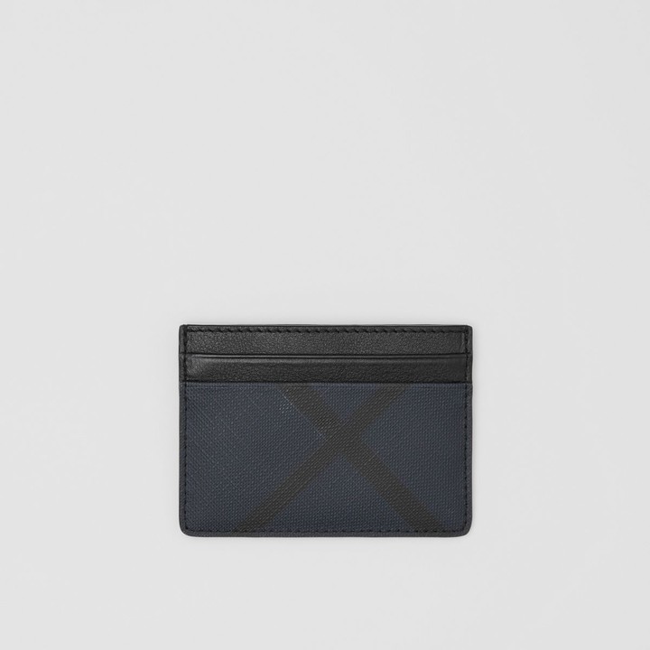london check and leather card case