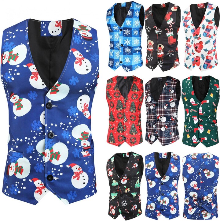 WXZZ Men's Slim Fit Christmas Vest V-Neck Suit Vest 3D Snowflakes ...
