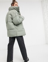 Thumbnail for your product : Monki Bea mid length padded jacket in khaki - MGREEN