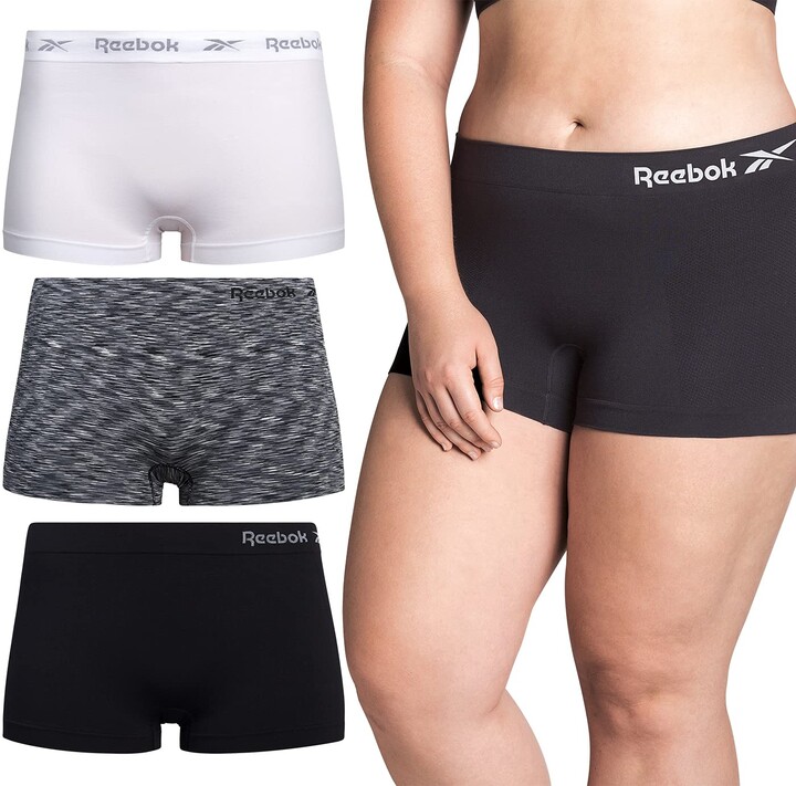 Reebok Women Plus Size Seamless Boyshort Panties Underwear (3 Pack) (Black  and White SpaceDye/White/Black 1X) - ShopStyle