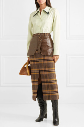 REJINA PYO Maggie Checked Wool And Faux Leather Midi Skirt - Brown