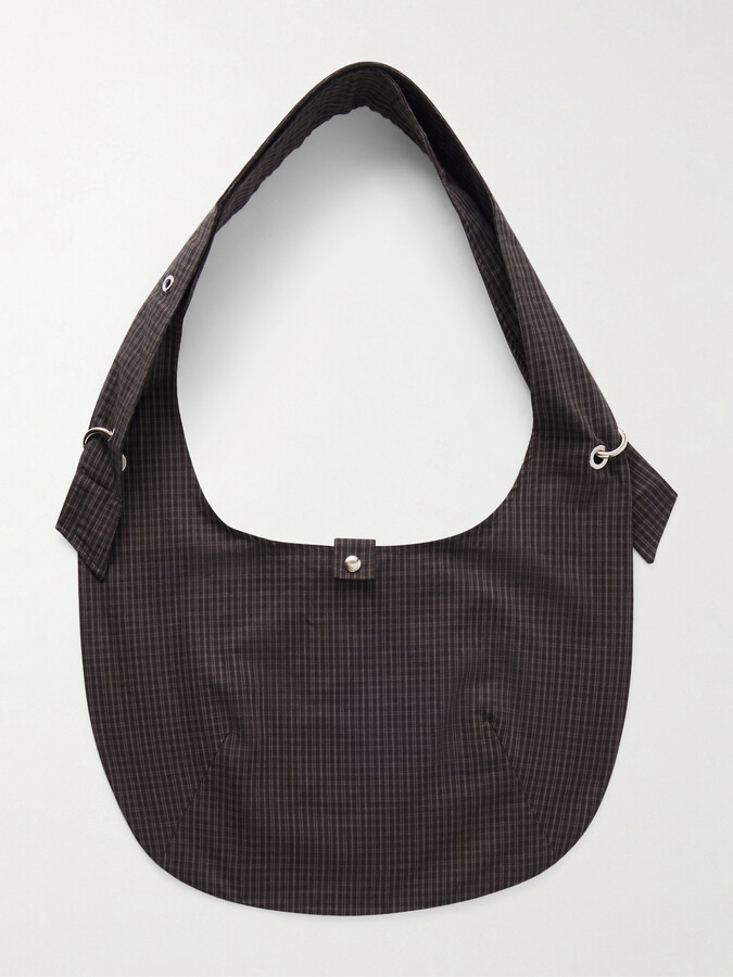 Eyelet Checked Cotton and Linen-Blend Canvas Shoulder Bag