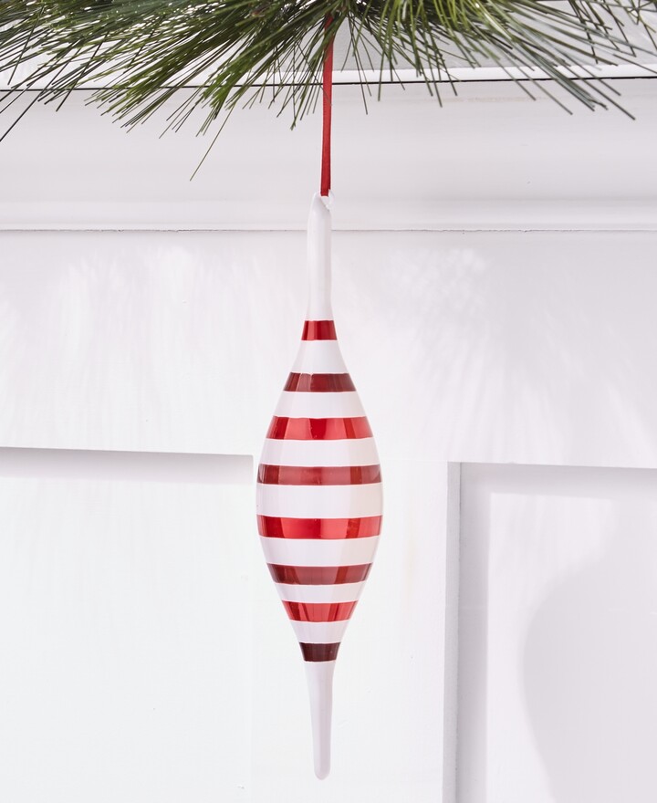 Holiday Lane Christmas Cheer White Drop with Stripe Pattern Ornament, Created for Macy's