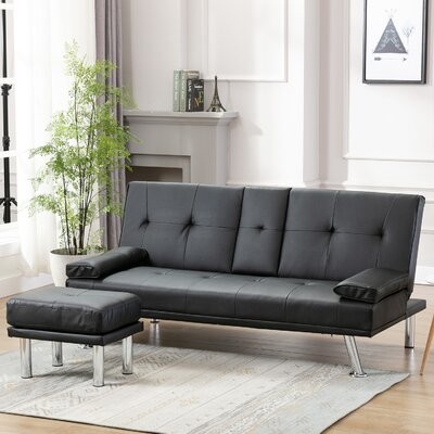 Latitude Run Firaz 65 35 Faux Leather, Modern Faux Leather Convertible Folding Futon Sofa Bed Recliner Couch