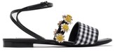 Thumbnail for your product : Fabrizio Viti Bea Floral-applique Gingham And Leather Sandals - Black White