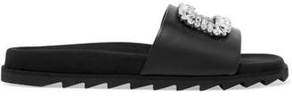 Roger Vivier Slidy Viv Crystal-embellished Leather Slides - Black