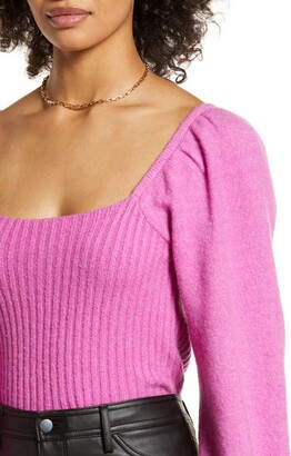 Halogen Puff Sleeve Square Neck Sweater