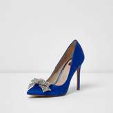 Thumbnail for your product : River Island Womens Blue satin diamante bow court shoes