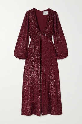 In The Mood For Love Irina Sequined Tulle Midi Dress - Burgundy