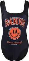 Thumbnail for your product : Ganni logo Smiley-print swimsuit