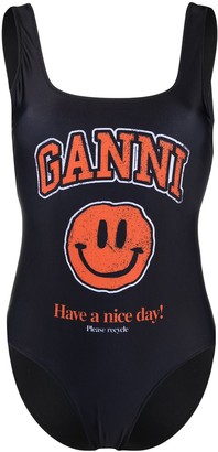 Ganni logo Smiley-print swimsuit