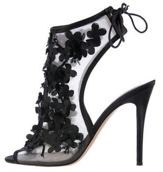 Valentino Lace Pattern Beaded Accents Sandals Black - ShopStyle