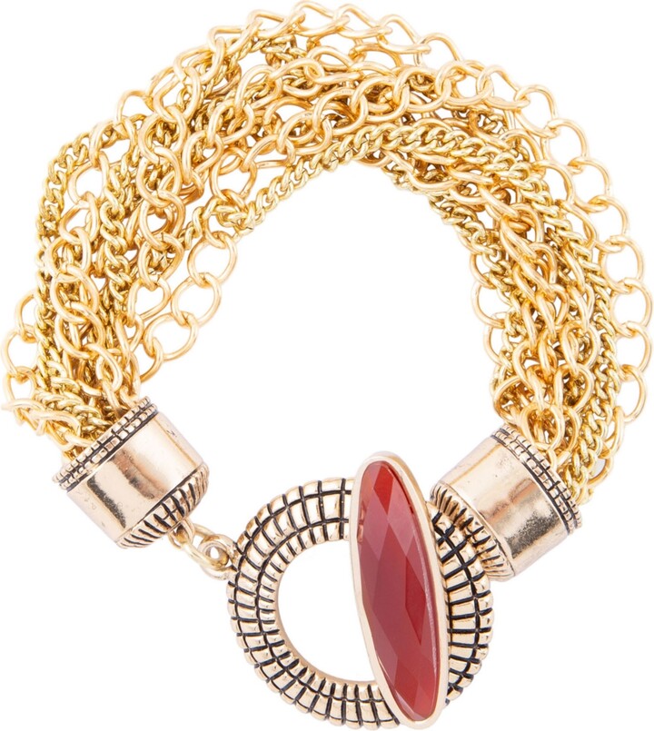 Barse Orange Carnelian Golden Chain Oval Toggle Bracelet