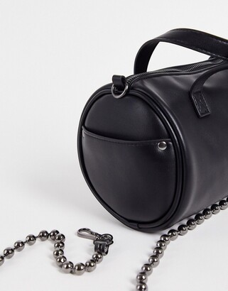 ASOS DESIGN faux leather barrel bag with chain strap in black