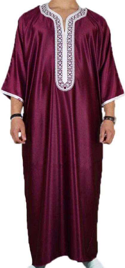 Suncolour Mens Muslim Arab Thobe Islamic Middle East Kaftan Robe Arabic ...