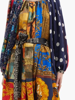 RIANNA + NINA Patchwork Gathered-neck Vintage-silk Dress - Multi
