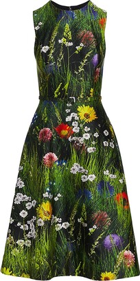 Oscar de la Renta Meadow Print Sleeveless A-Line Dress