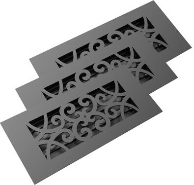 Reggio Register 4x10 (3-Pack) Low-Profile Steel Floor Vent Cover - Curvilinear Pattern - w/ Louver