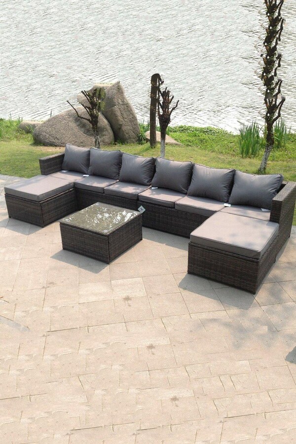 Fimous 8 Seater Lounge Wicker Rattan Sofa Set Footstools Table