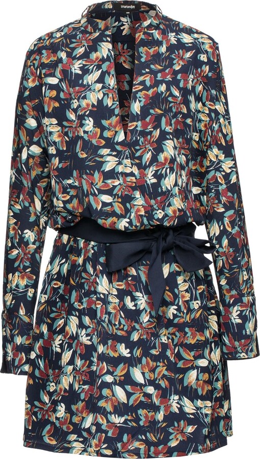 Smart and Joy Blue Leaves Print Tunic Dress