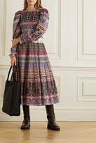 Thumbnail for your product : Sea Brooke Shirred Printed Cotton-voile Midi Dress - Burgundy