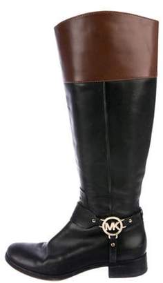 MICHAEL Michael Kors Leather Round-Toe Boots Black Leather Round-Toe Boots