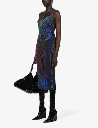 Thierry Mugler Wave-print crepe midi dress
