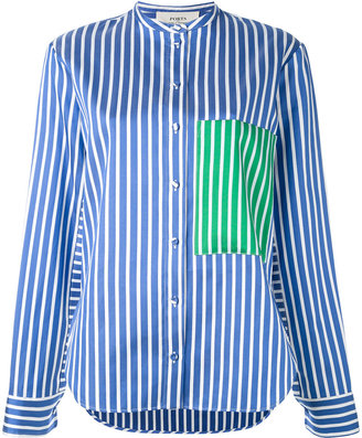 Ports 1961 contrast patch striped cape sleeve shirt - women - Silk/Cotton/Polyester - 42