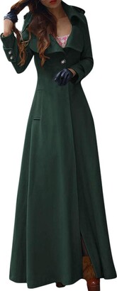JKRTR Women's Winter Long Coat Lapel Slim Coat Trench Long Jacket For Women Long Parka Overcoat Outwear (Green L)