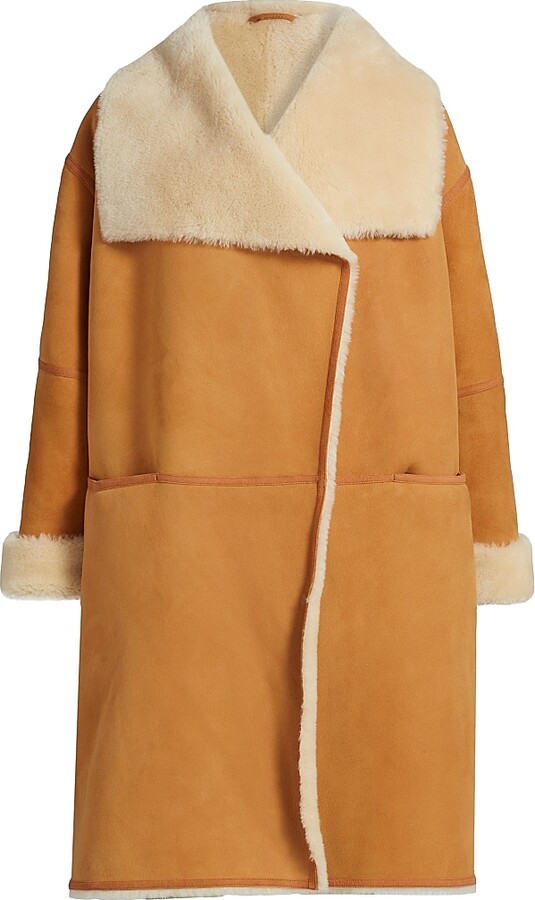 Totême Women's Draped Shearling Coat - Tan - Size XS