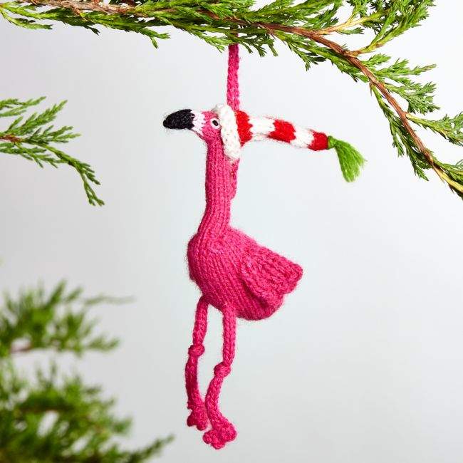 Crate & Barrel Alpaca Flamingo Ornament with Hat