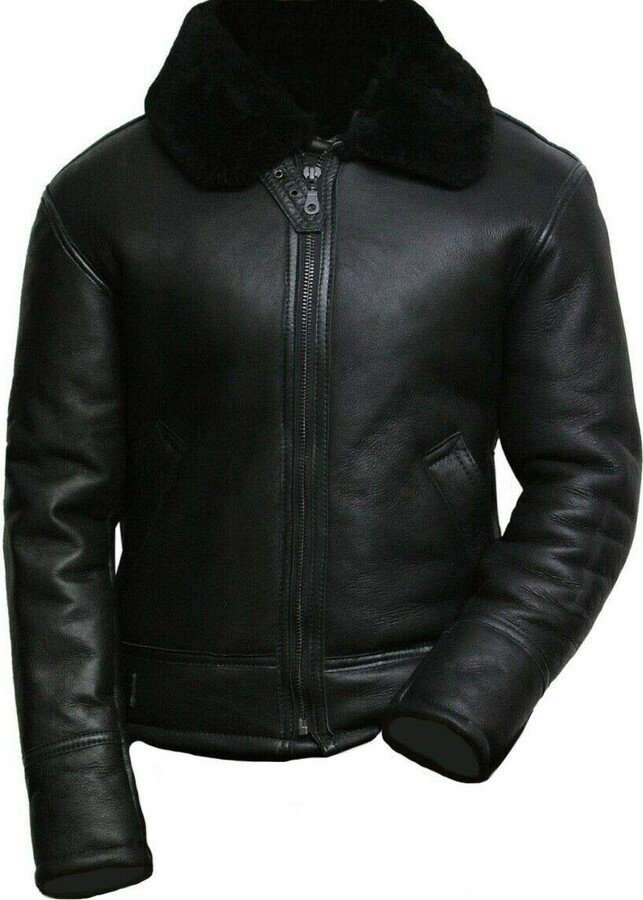 Clara Leather Jackets Mens Flight Bomber Real Shearling B3 Aviator with  Sheepskin Black Leather Jacket (XL) - ShopStyle
