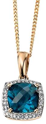 Elements Gold 9ct Yellow Gold London Blue Topaz Checkerboard Pendant with Diamond Surround