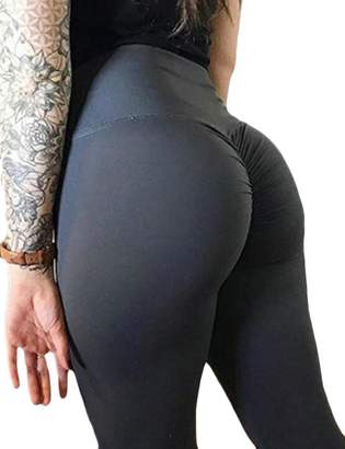 Jofemuho Women's Stretch High Waisted Gym Workout Butt Lift Solid Yoga Pants Leggings XS
